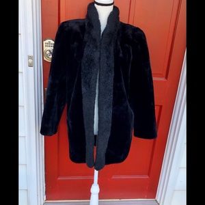 Vintage 80s Olympia Limited Black FauxFur Coat SzS
